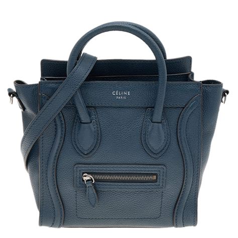 Nano luggage leather handbag Celine Blue in Leather 